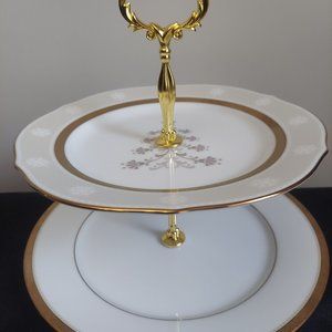 Noritake Charlotta Gold Christmas 2-Tiered Serving Tray